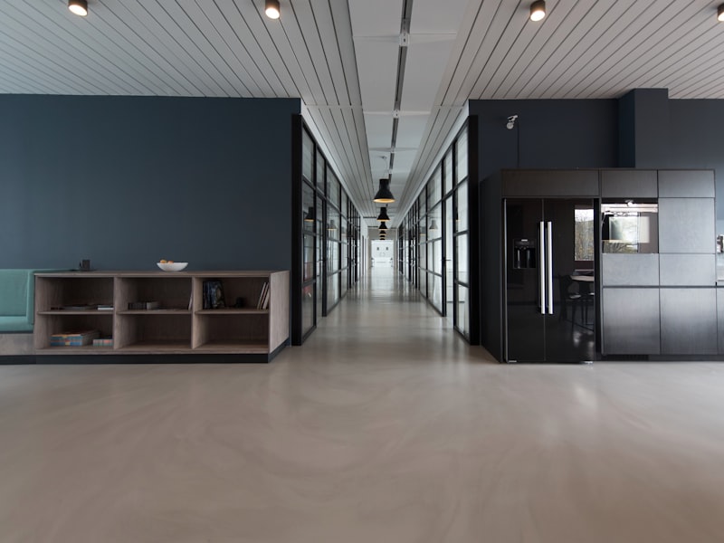A clean, open modern office space with polished floors
